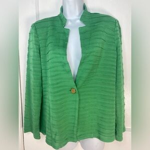 Misook Petite Large Green Textured Blazer Cardigan Sweater with shoulder pads